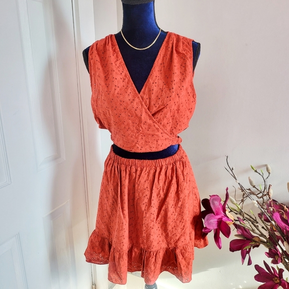 ZARA OPENWORK EMBROIDERED TERRACOTTA DRESS - Picture 10 of 16